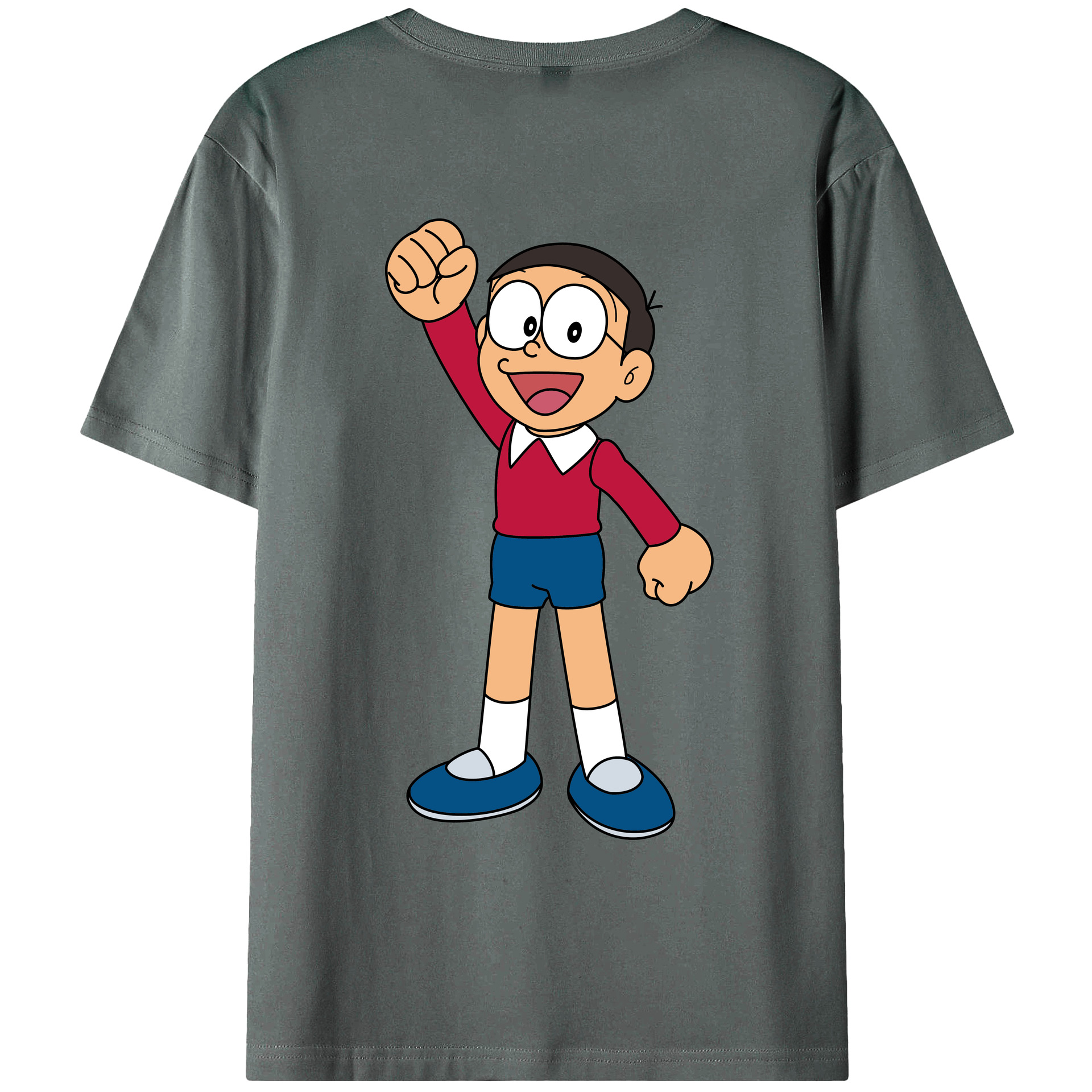 （画像用） ドラえもん 野比 のび太 Doraemon Nobita Nobi 綿100％ メンズ半袖Tシャツ（バックプリント） 通気性